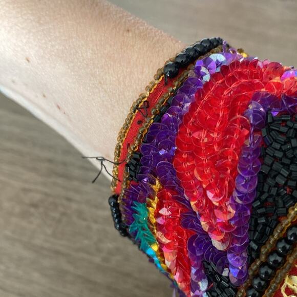 Vintage Laurence Kazar Red Silk Tassel Print Beaded Sequin Blazer Jacket Large - Picture 11 of 11